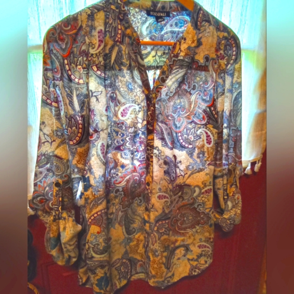 ROZ & Ali colorful paisley print blouse